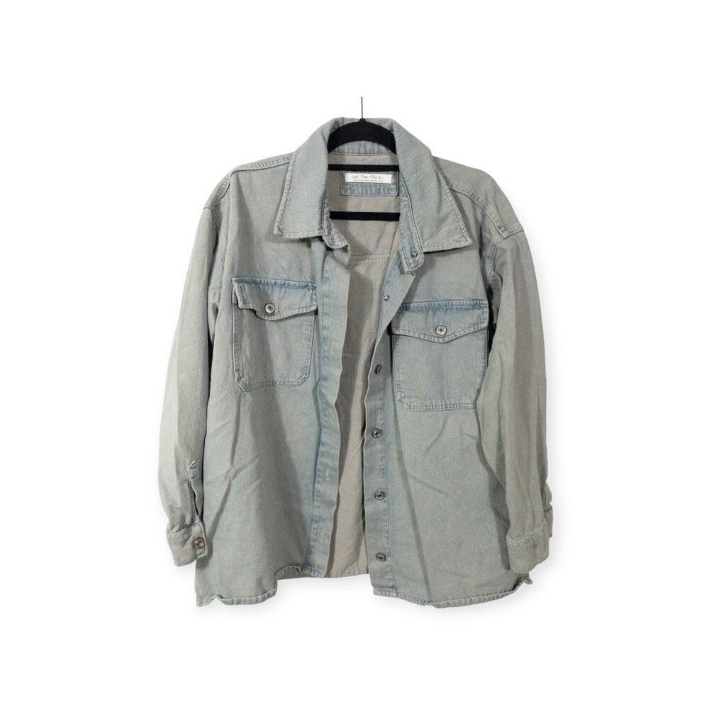 We The Free Button Down Denim Shacket SZ S Boho Western Shirt Baggy